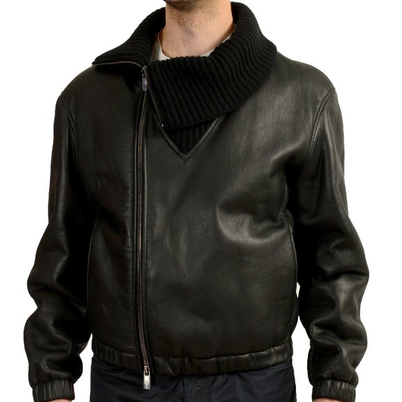 Scuderia Ferrari Men's Black Merino Shearling Bomber Jacket US M IT 50